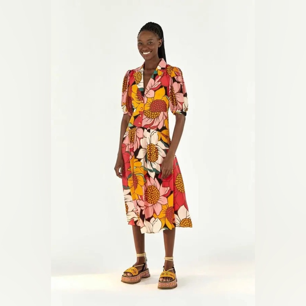 Stunning FARM Rio Fun & Colorful Sunflowers Midi Dress Size Extra Small
